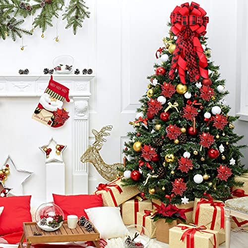 Syhood 13 Pcs Christmas Bow Tree Topper Set Red Black Buffalo Plaid