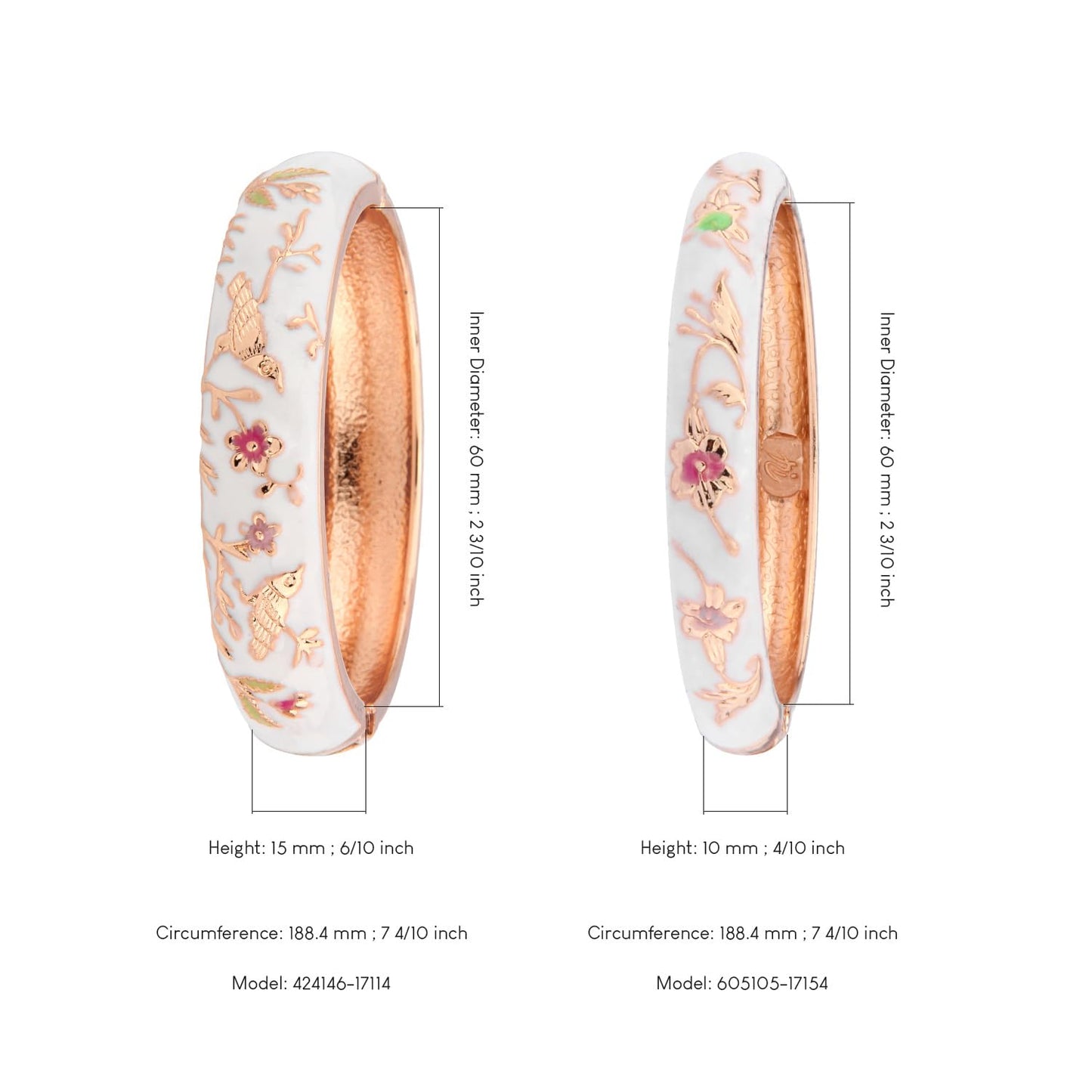 UJOY Colors Handcraft Jewelry Cloisonne Bracelet Enamel Bird Spring Hinged Womens Bangles Gifts Box 55C49-55A81 White