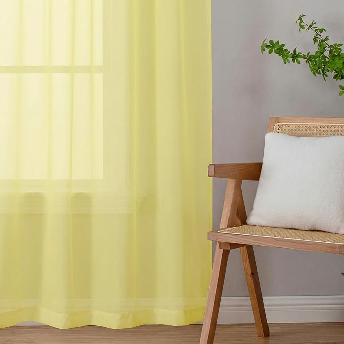 Lecloud Goose Yellow Sheer Curtains 72 Inches Long 2 Panels, Rod Pocket Light Filtering Curtains for Living Room Bedroom Dining Room, Voile Farmhouse Drapes for Windows, Each Panel 42" W x 72" L