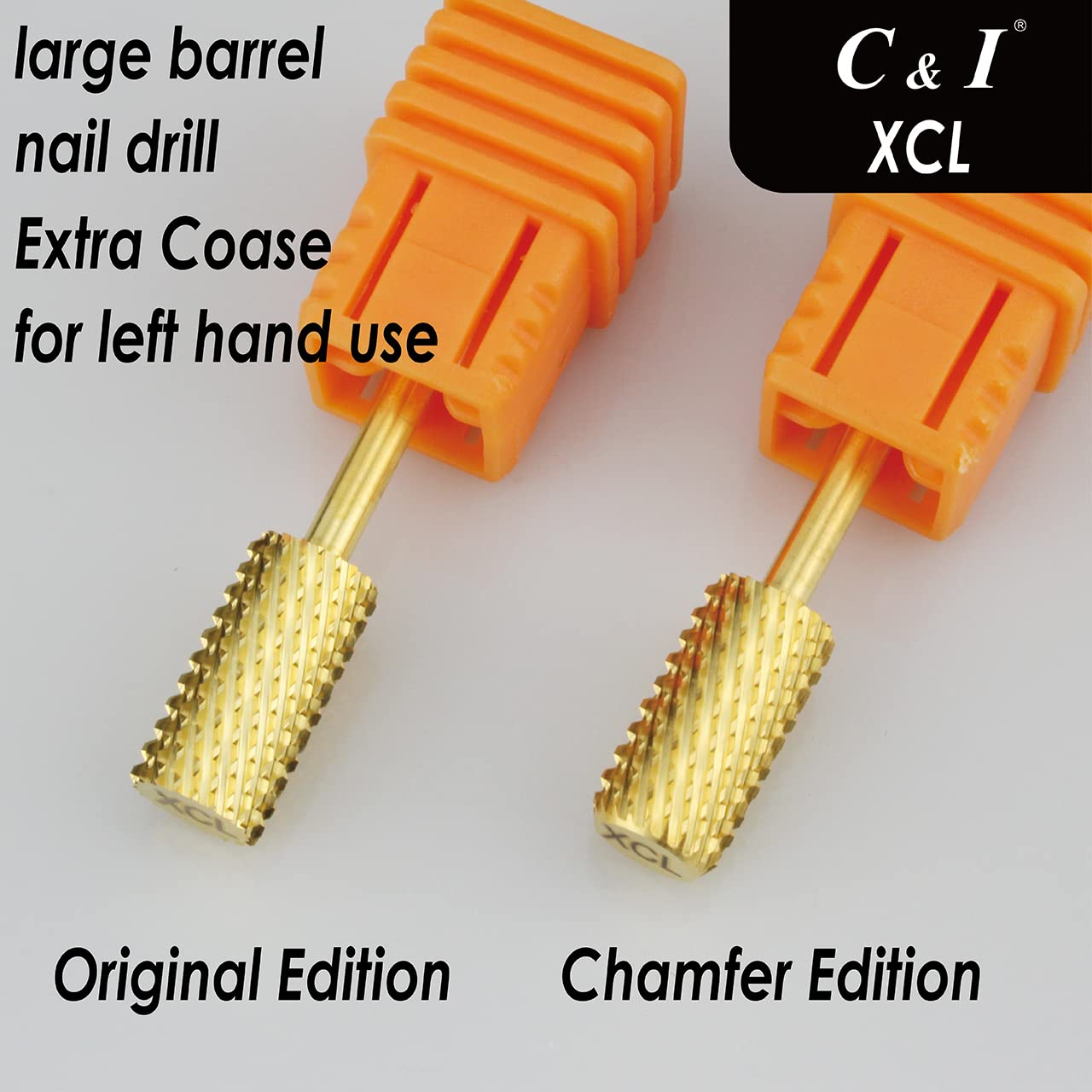 C & I Nail Drill for Left Hand Users, Large Barrel, Size Extra Coase XC, Professional E File for Electric Manicure Drill Machine (Original)
