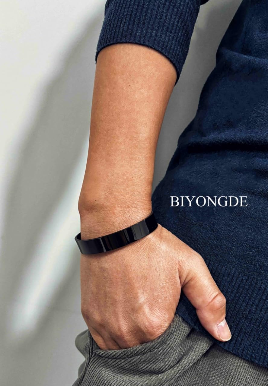 BIYONGDE 2 PCS Couples Black cuff bracelet Solid Minimalist Bangle Bracelet designed for men women couples lovers