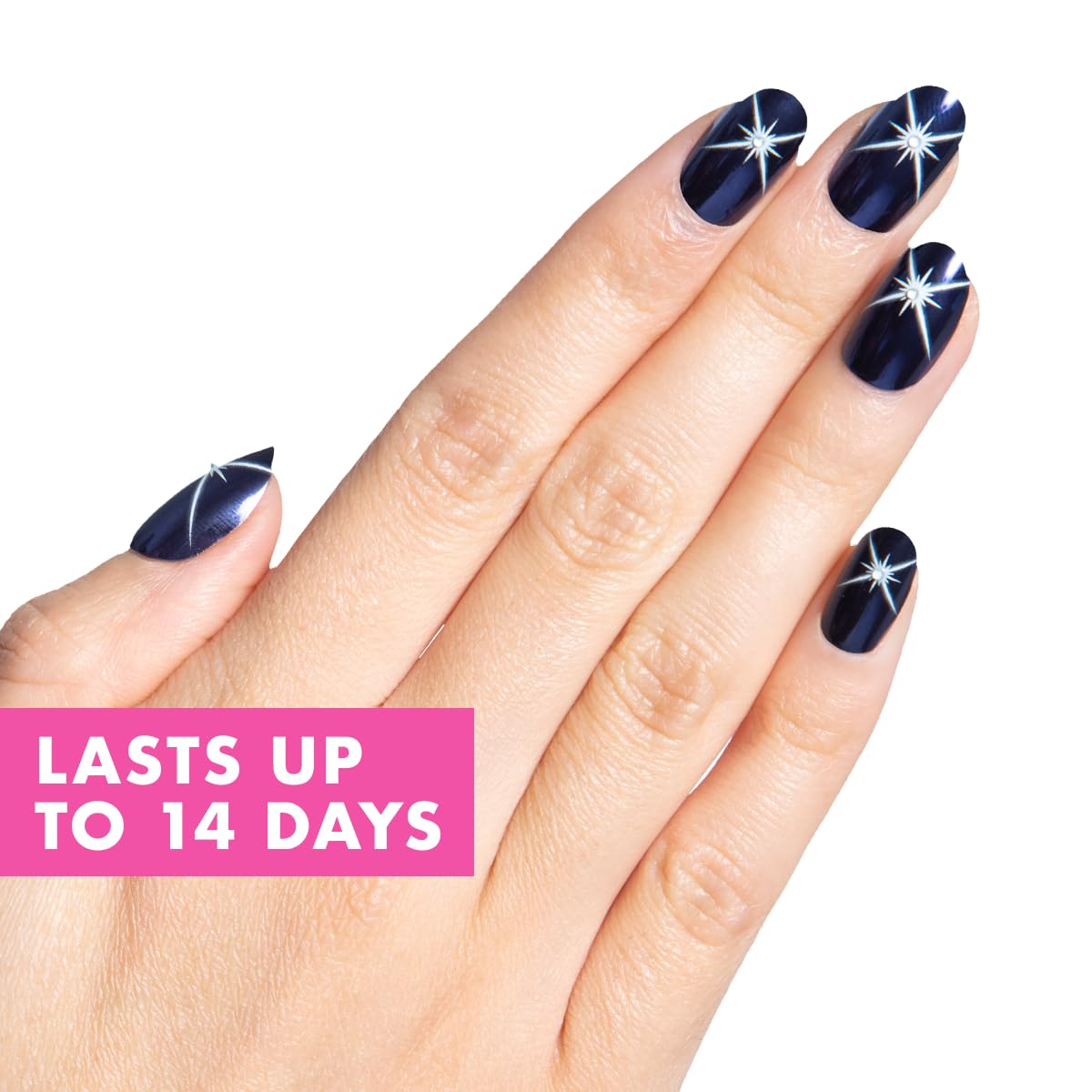 Olive & June Instant Mani Press-On Nails (Glue) | Star Wars: The Mandalorian & Grogu | 42 Fake Nails, 21 Sizes | Non-Toxic, Long-Lasting Up to 14 Days | Short, Round | Blue Celestial Chrome