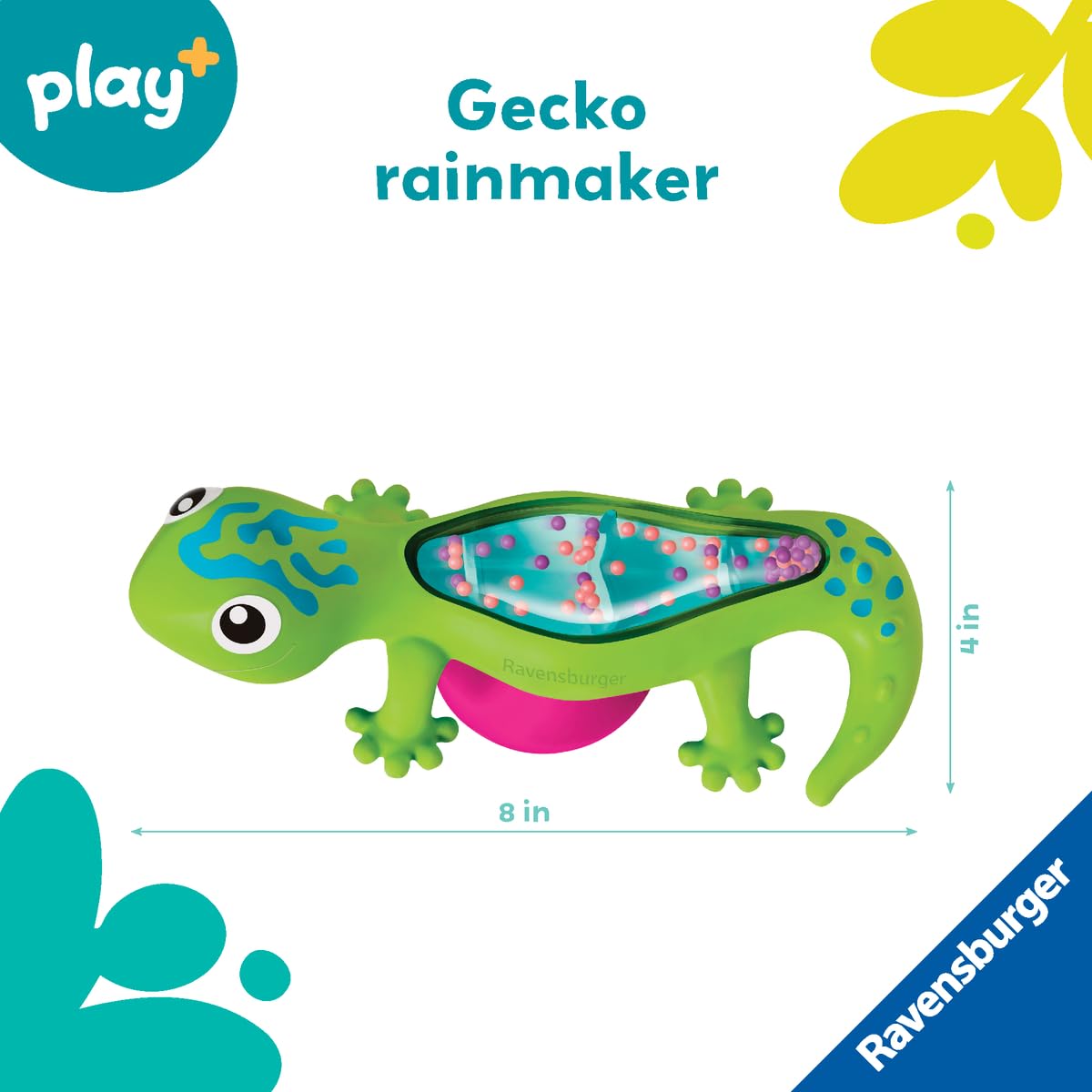 Ravensburger Play+ Rainmaker Shake & Twist - Gecko | Gentle Rain Sound Toy | Supports Sensory & Motor Skill Development