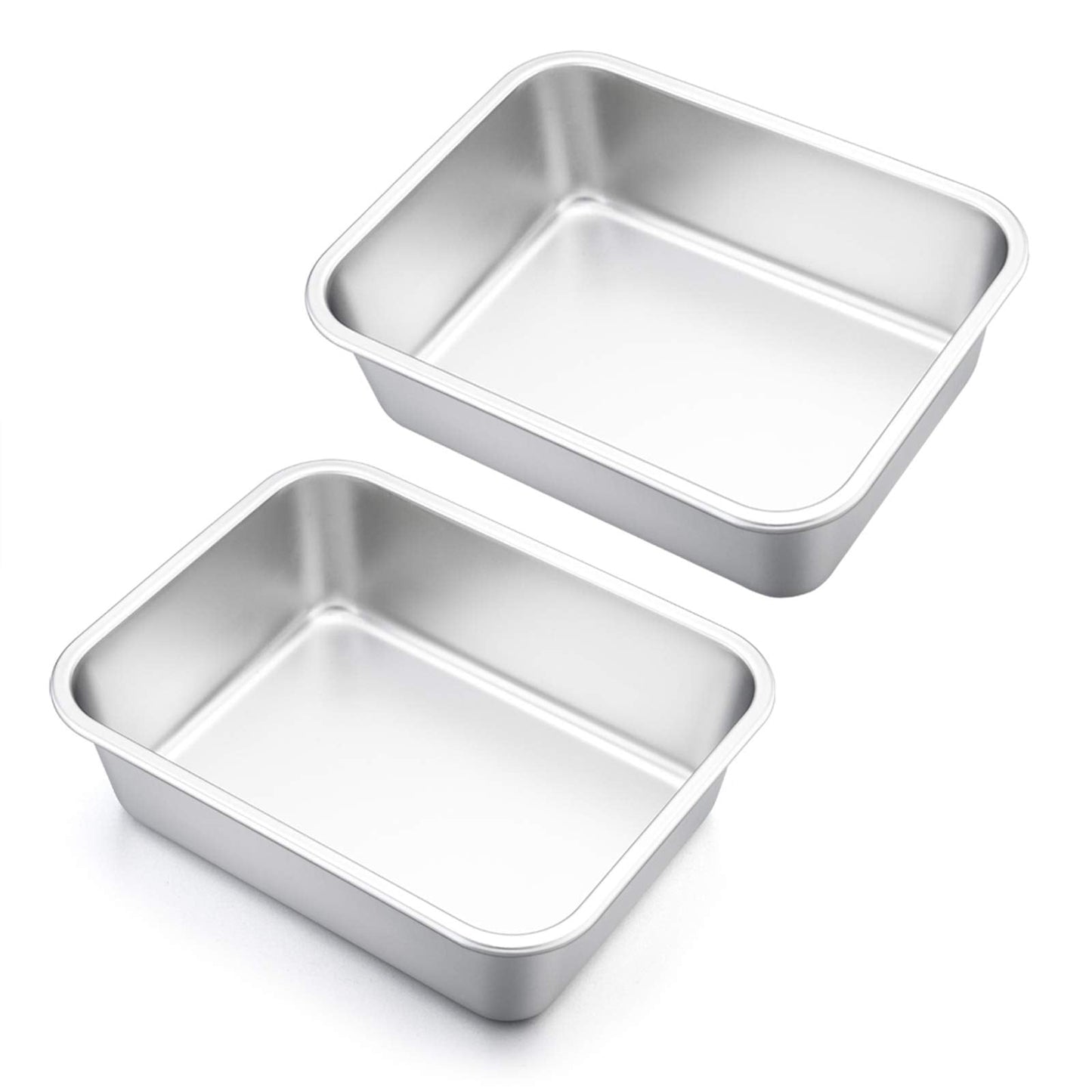 Lasagna Pan Set of 2, E-far Rectangular Deep Cake Baking Pans, Small Roaster Baking Dish Stainless Steel, 10.6x8.3x3.2 Inches, Non-Toxic & Heavy Duty, Dishwasher Safe