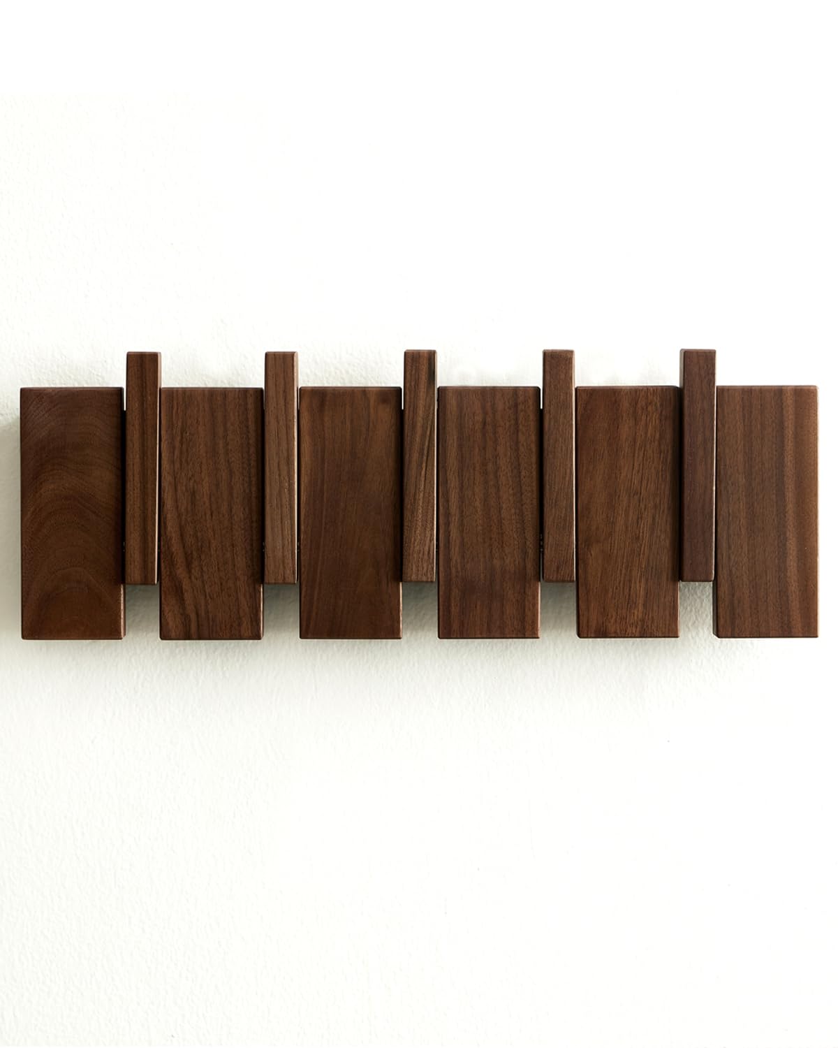 Wood Coat Rack Wall Mount - Large Walnut Piano Coat Rack wtih 5 Hooks for Hanging Clothes,Keys,Robes,Purse,Towels,Modern Decorative Wall hooks Heavy Duty Hanger Organizer for Bathroom/Bedroom/Entryway