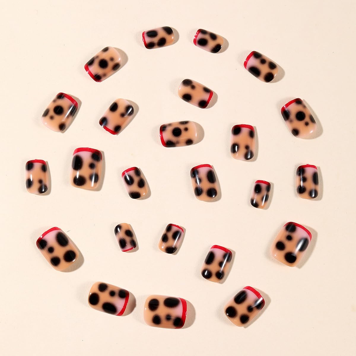 Square Press on Nails Medium Fake Nails Red French Tip Leopard Full Cover Glossy Stick on False Nails for Women 24 Pcs