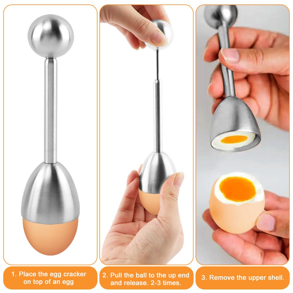 10PCS Egg Cracker Topper Cutter Set for Hard Boiled Eggs,With 4X Stainless Steel Egg Cups for Soft Boiled Eggs,4 X Egg Spoons,1 X Magnetic Egg Piercer,for Breakfast Kitchen Tool