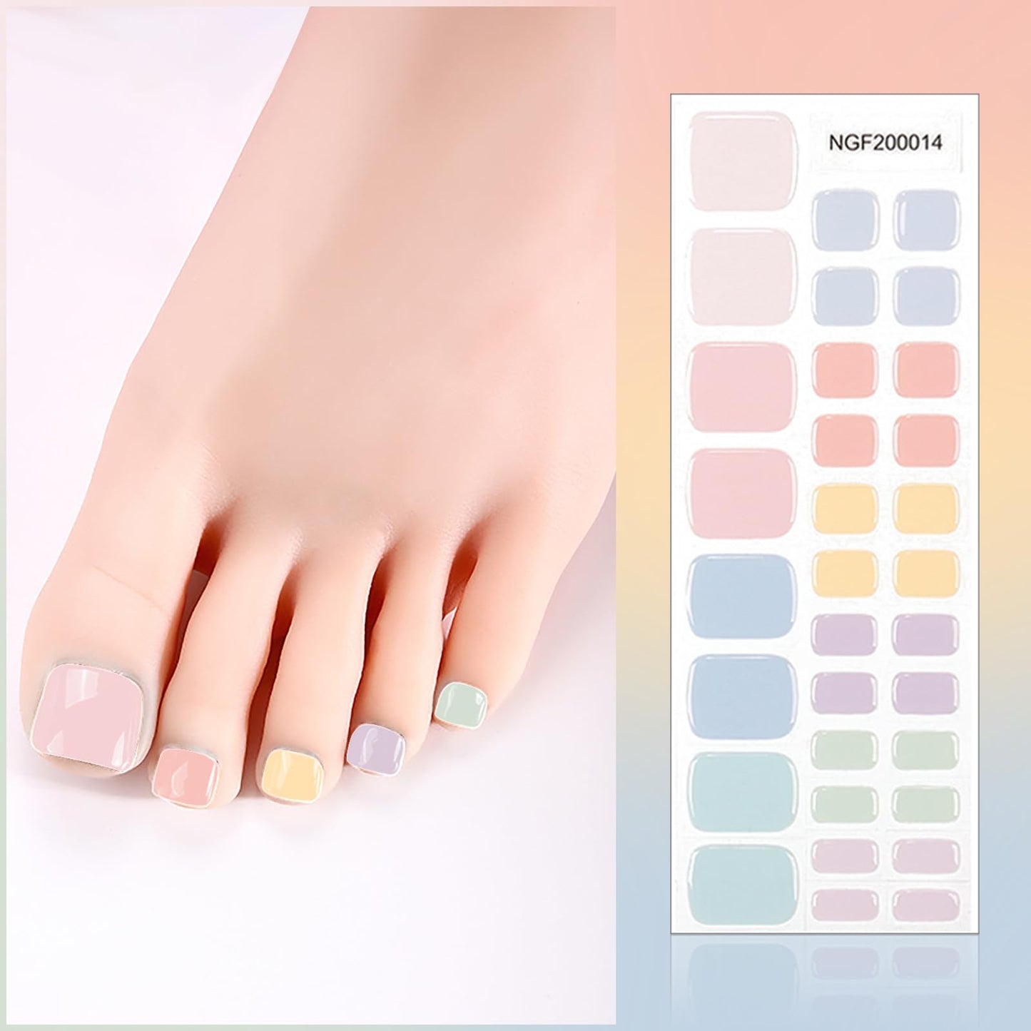 SILPECWEE Semi Cured Gel Nail Strips, Toenails Stickers Full Nail Wraps UV Light Required, Salon Quality, Easy to Apply & Remove, Toenail Strips for Women Girl (Candy-Colored Delight - 32PCS)