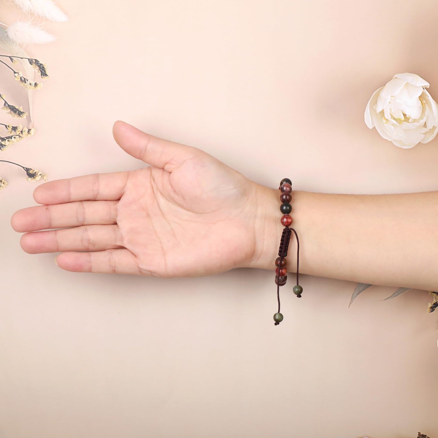 AD Beads Natural 8mm Gemstone Bracelets Healing Power Crystal Macrame Adjustable 7-9 Inch (Picasso Jasper)