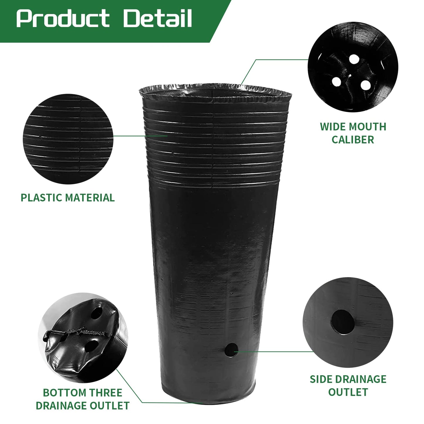 Hzloyat 20 Pcs Plastic Deep Nursery Pots - 9.8" Tall Tree Pots, Indoor/Outdoor Use with 3 Pcs Garden Tools