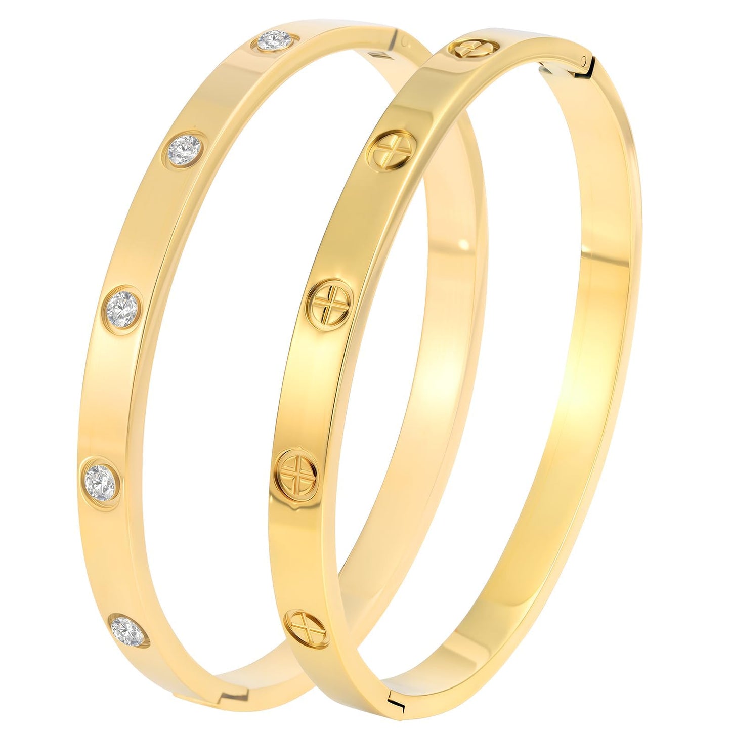 Camhanno 18K Gold Plated Stainless Steel Cuff Bracelet & Love Friendship Screw Bangle Bracelet Set for Women with Gift Box (2Pcs Gold Set Style 3)