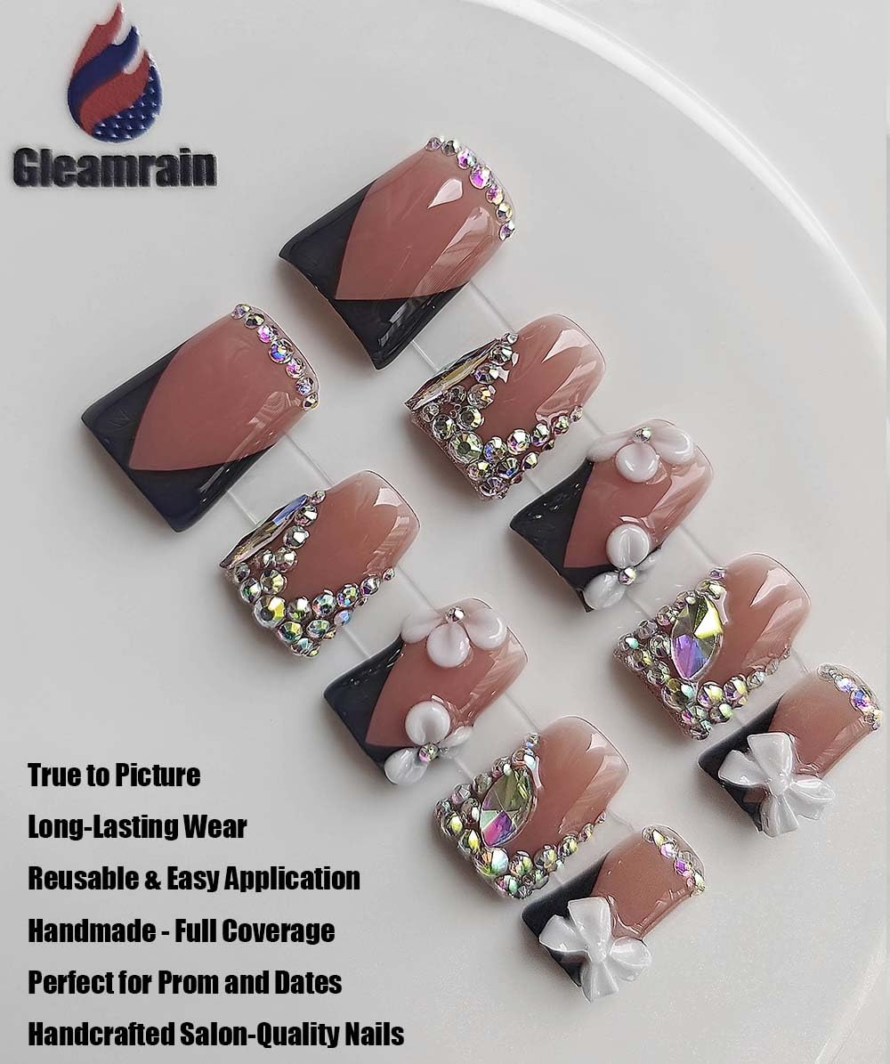 Gleamrain Handmade Press On Nails Duck Short Square-Ins Style M Size-Easy Apply Daily Wear Artificial Nails Press Ons for Women 10Pcs Gleamrain Design 604