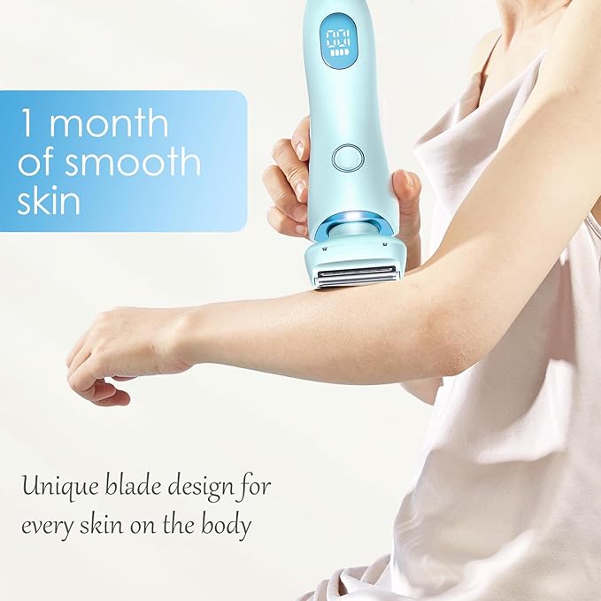 Razor for Women,Shaver Glide Razor, 3.0 Electric Beauty Trimmer，Rechargeable, Portable and Free Exfoliating Glove (Blue)