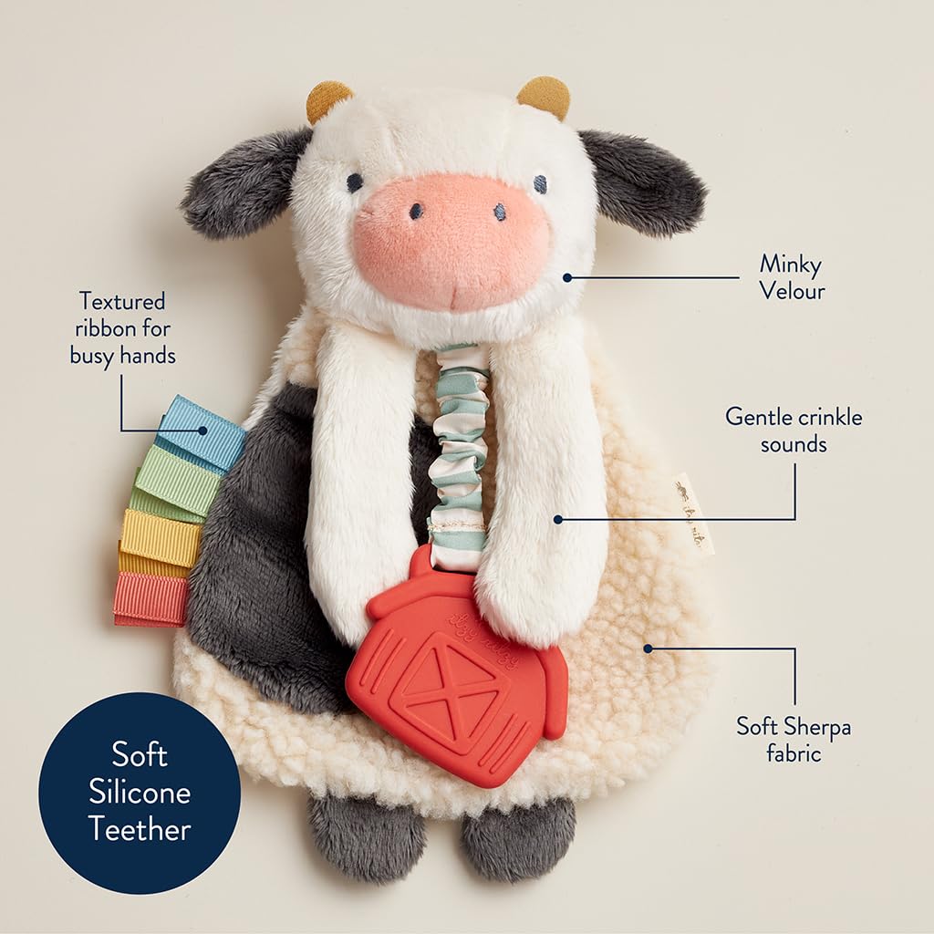Itzy Ritzy Farm Toy Gift Set with Cow Lovey, Teether, Crinkle & Bitzy Busy Ring for Car Seat and Stroller