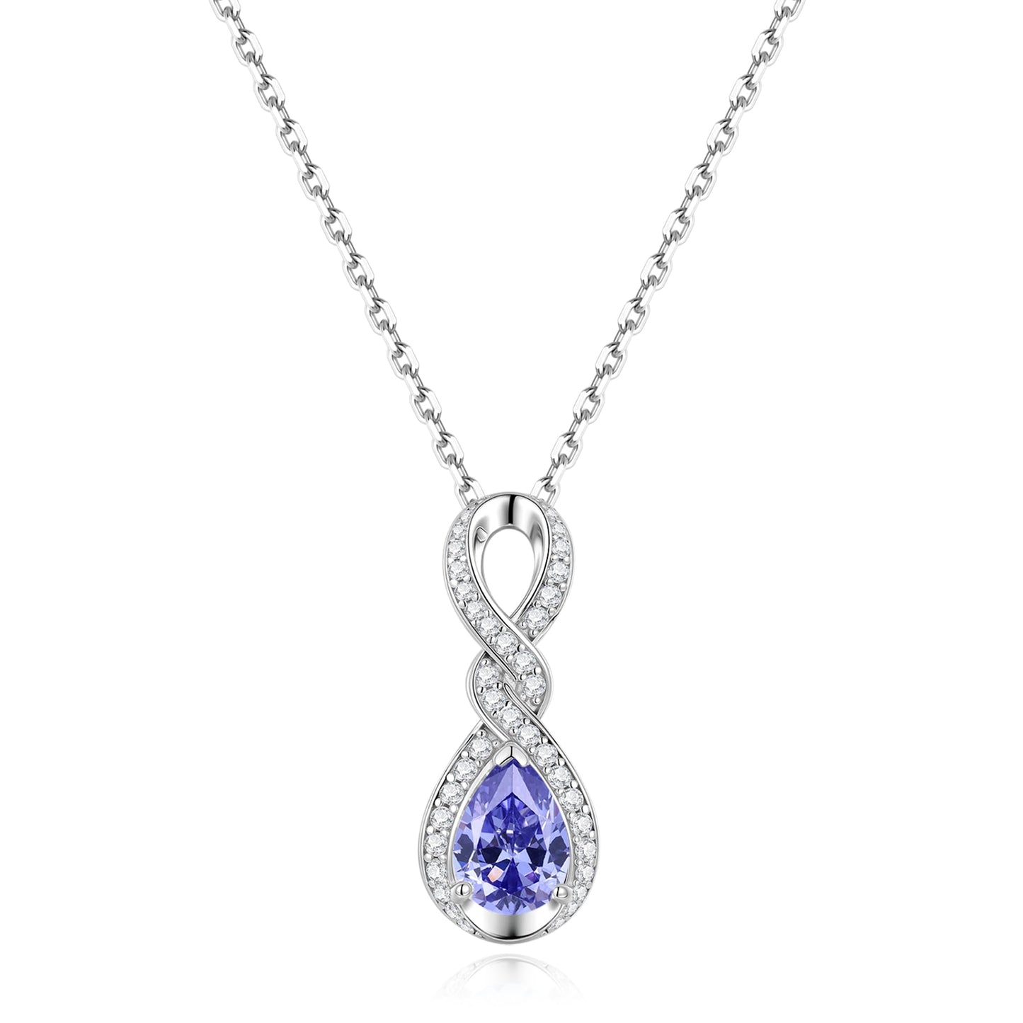 FANCIME Tanzanite Necklace December Birthstone Sterling Silver Dainty Infinity Knot Pendant Necklace Gemstone Fine Jewelry Anniversary Birthday Graduation Mothers Day Gifts for Women Her Mom