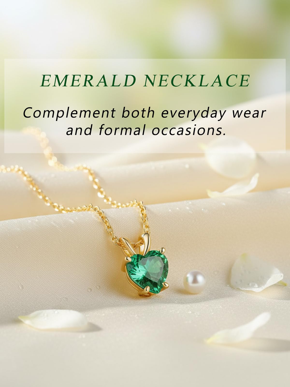 CYW 1 Carat Green Emerald Small Gold Heart Necklace for Women 925 Sterling Silver Solitaire Pendant Necklace