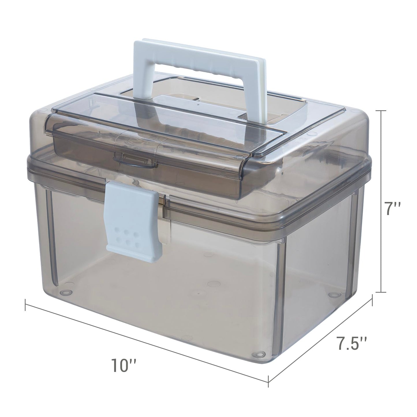 MyGift 10 Inch First Aid Transparent Gray Bin with Clear Removable Tray, Quick Access Lid Flap and Carrying Handle, Portable Emergency Kit, Medical Supply Travel Tote, Medicine Storage Box Container
