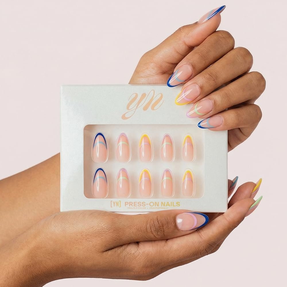 YN Young Nails Press On Nails - Glue On Fake Nails for Women,Medium Oval Shape, Includes Nail Glue, File, Tabs, Quick and Easy Application (Twice As Bright)