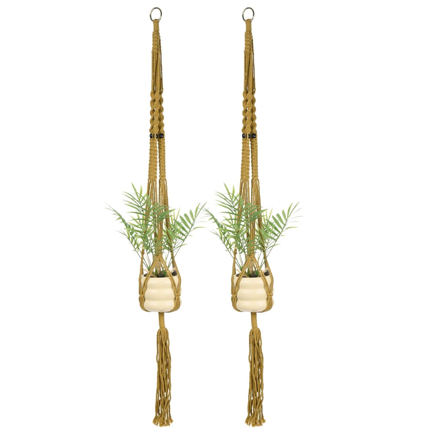 M METERXITY 2-Pack Macrame Plant Hanger, 41 Inch Hand Woven Hanging Basket Holder Handmade Cotton Rope Plant Net Pocket with 1 Net for Balcony Decor/Farmhouse Home Decor/Indoor Plants[Khaki]