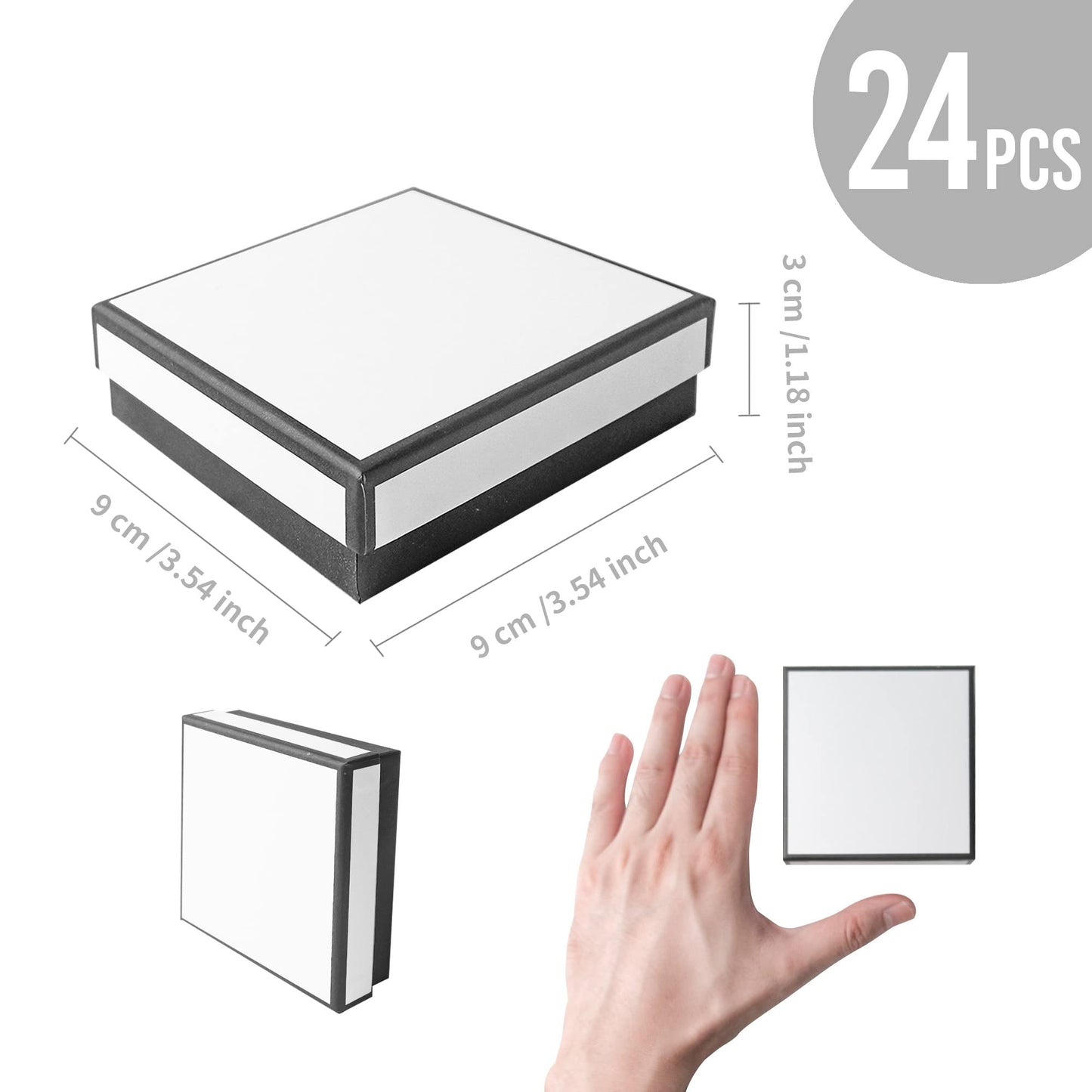 PTSGCAI 24 Pack Jewelry Gift Boxes - Necklace, Earring, Ring Boxes (Square, 3.5 x3.5 x1.2 Inches, Cotton Filled Cardboard Paper)
