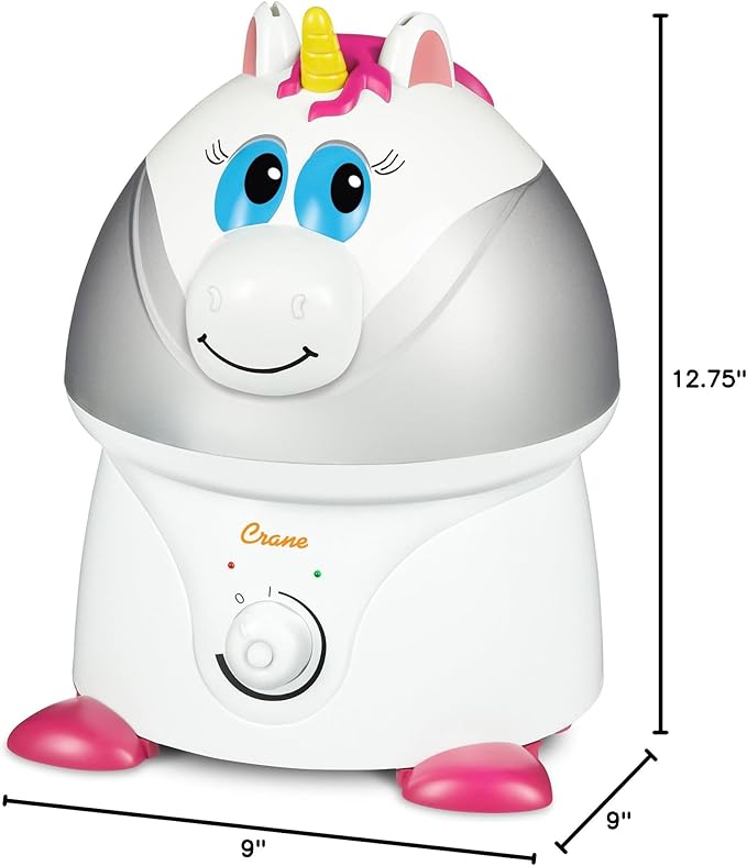 Crane Unicorn Ultrasonic Cool Mist Humidifier with Auto Shut-Off, For Baby Nursery and Kids Room, 1 Gallon Tank, Animal Humidifier For Kids Room
