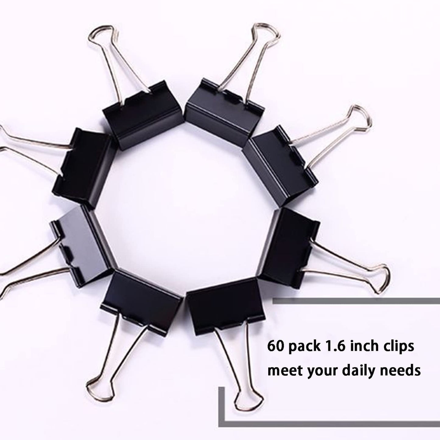 Medium Binder Clips 1.6 Inch (60 Pack), Large Binder Clips Medium Paper Clamps for Office and Home Supplies, Black