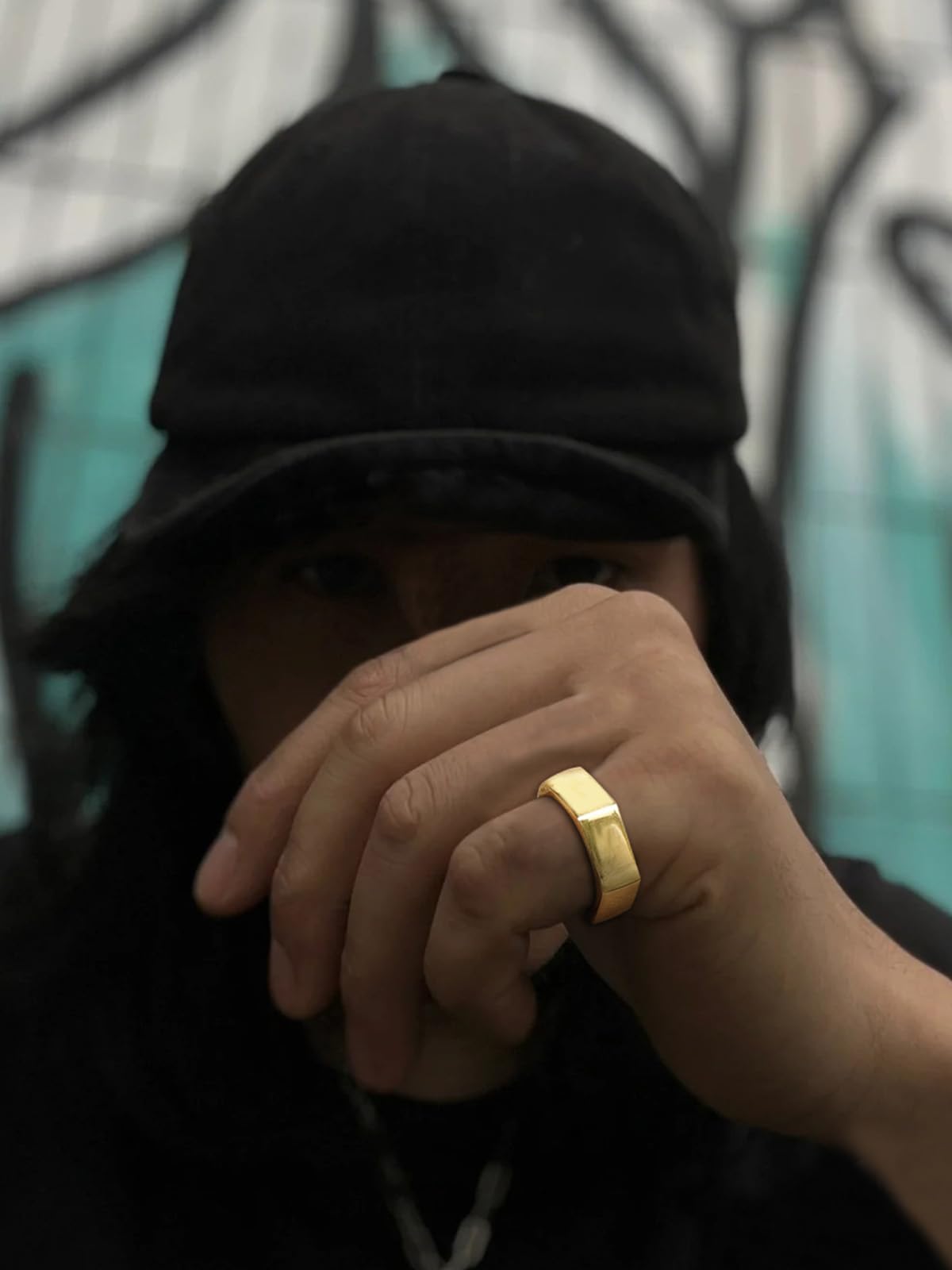 ChainsHouse Gold Hexagon Geometric Ring for Men Women, Cool Punk Hip Hop Biker Band Rings(Size 12)