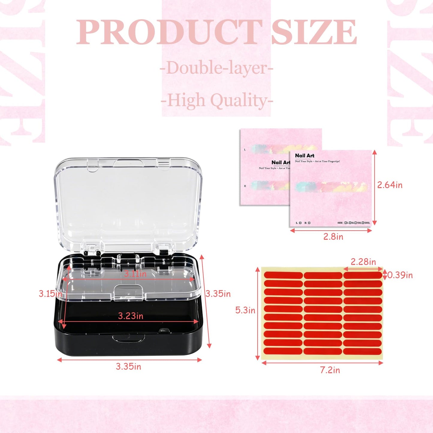 12pcs Press On Nail Packaging Box with 40pcs Nail Display Cards and 120pcs Adhesive Double Sided Tape,Nail Box Organizer Case Acrylic for Nail Salon Small Business(Black, 12pcs)