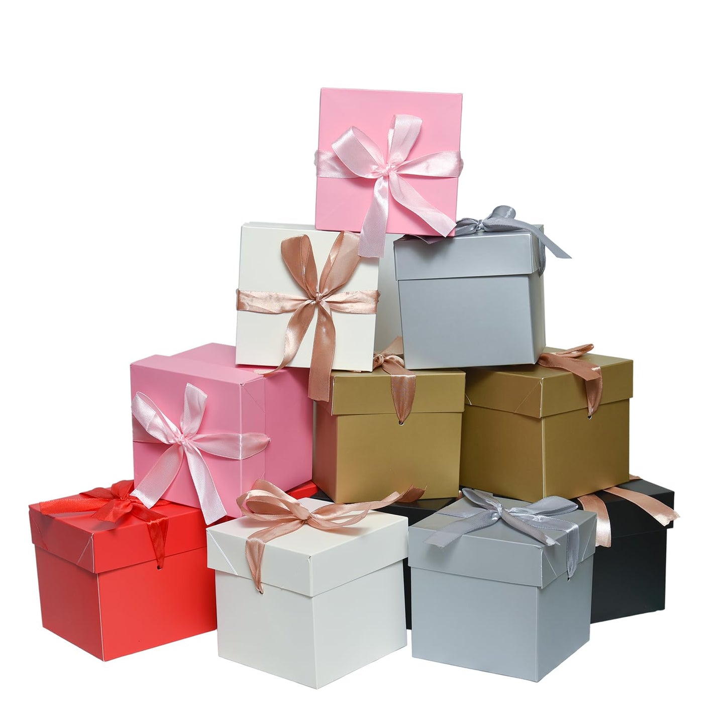 GP SUP 12 Pcs Mixed Color Gift Boxes with Lids, 10x10x10cm,6 Color Squared Boxes for Birthday Wedding Party Mother's Day(Multicolor, 4x4x4 Inch)