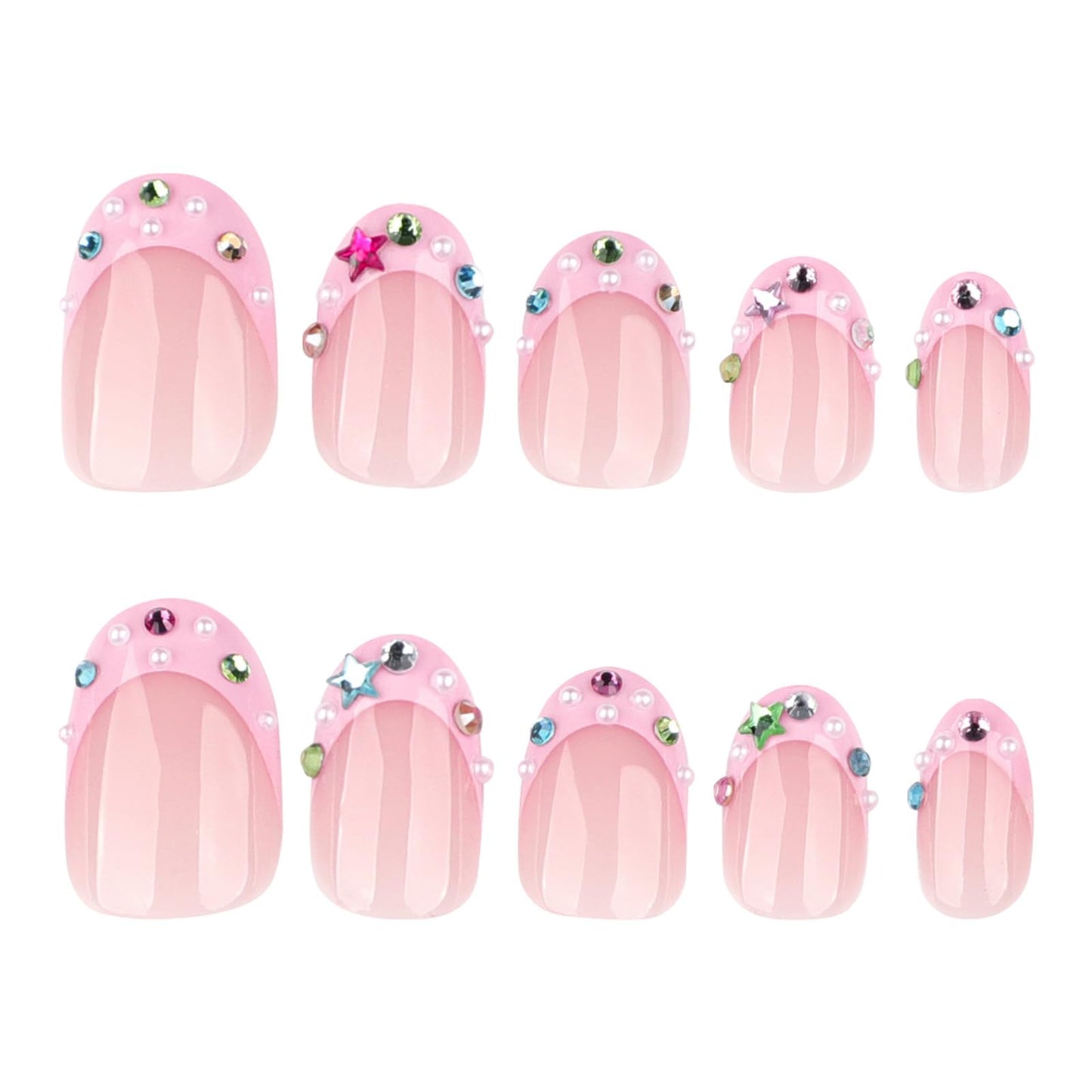 Press On Nails, French Tip Short Pointed Almond Fake Nails with UV Finish, 12 Sizes Quality False Nails, 24Pcs Reusable Press-On Manicure Set with Nail Glue for Women Pattern #04
