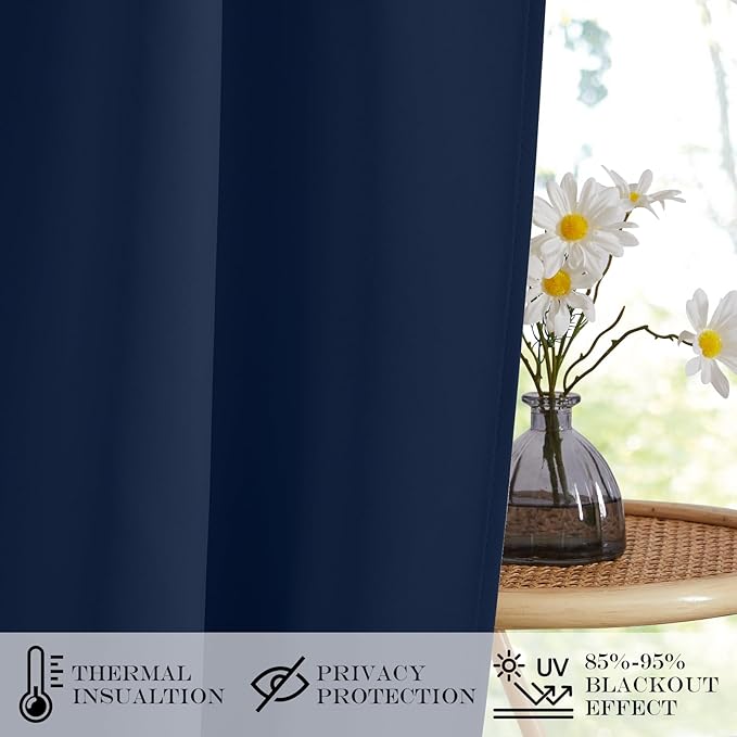 NICETOWN Doorway Blackout Curtain for Door Window, Thermal Insulated Temporary Window Treatment Covering for Glass Door Rod Pocket with Tieback, 25" x 80", Navy, 1 Panel