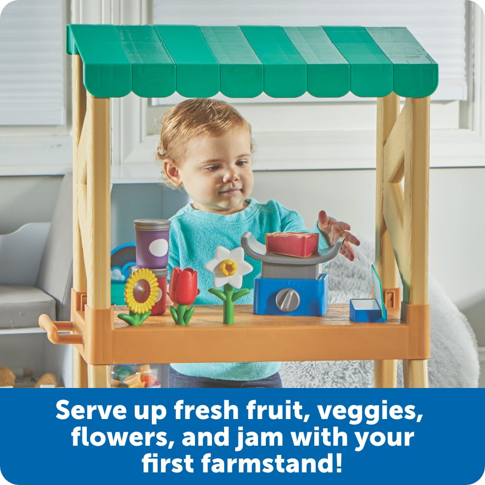 Learning Resources My First Farmstand - Farmers Market Stand Toy for Kids, Rolling Cart with Pretend Play Food, Fruit and Vegetable Baskets, Toddler & Preschool Grocery Shopping Playset