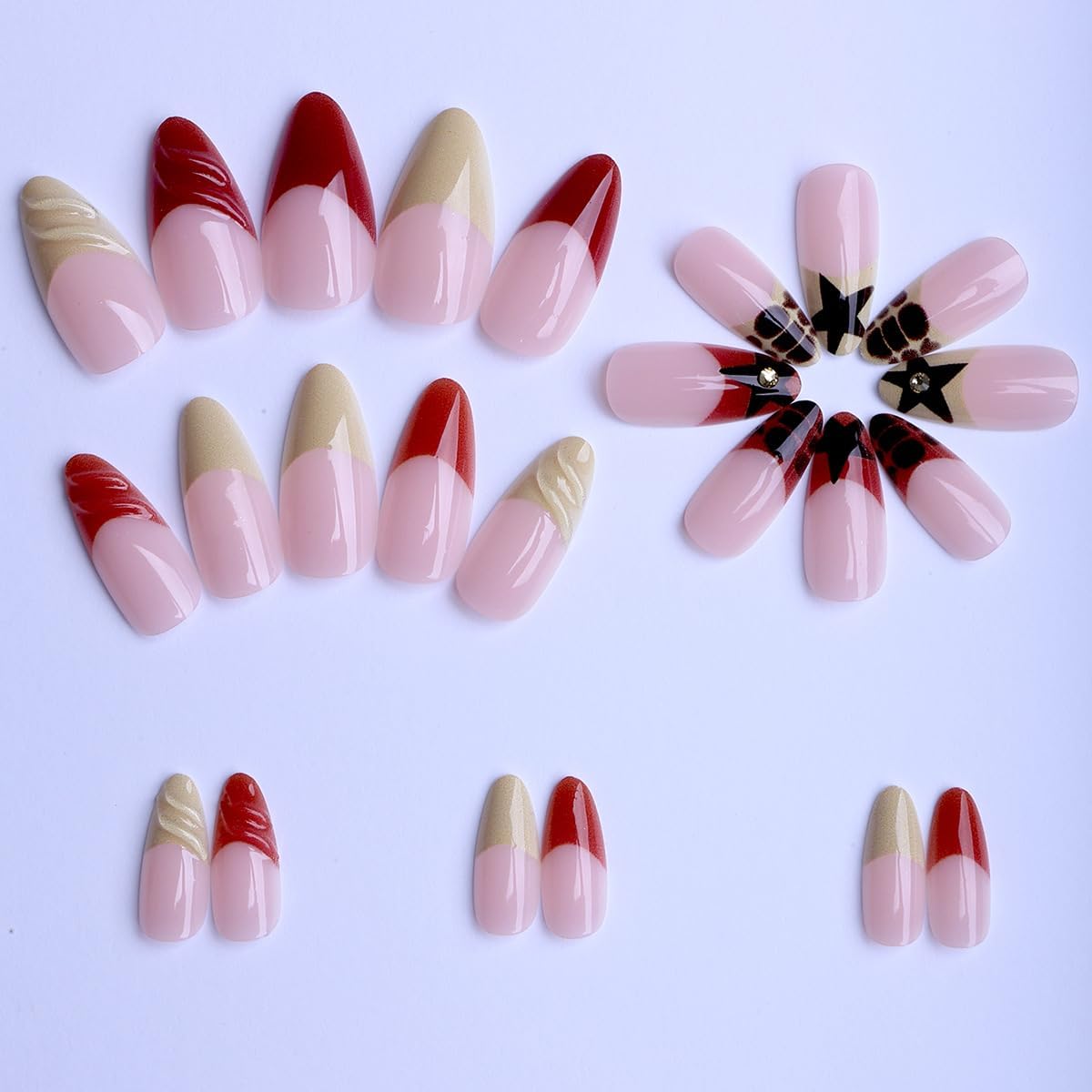plalely Almond Press on Nails Short Brown Fake NailClassic Style Acrylic Nail Press ons Cowboy Stick on Nails for Women 24pcs