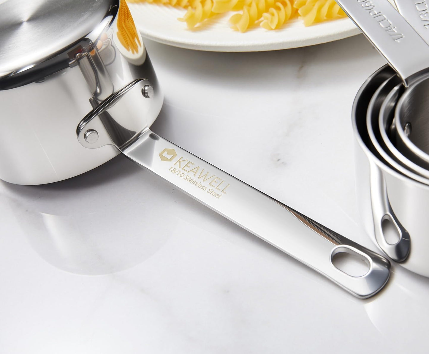 KEAWELL Premium 5-Piece Measuring Cups Set –1/4, 1/3, 1/2, 2/3, and 1 cup-18/10 Stainless Steel - Upscale, Durable, Stackable, Dishwasher Safe (Silver, 5PC Measuring Cups)