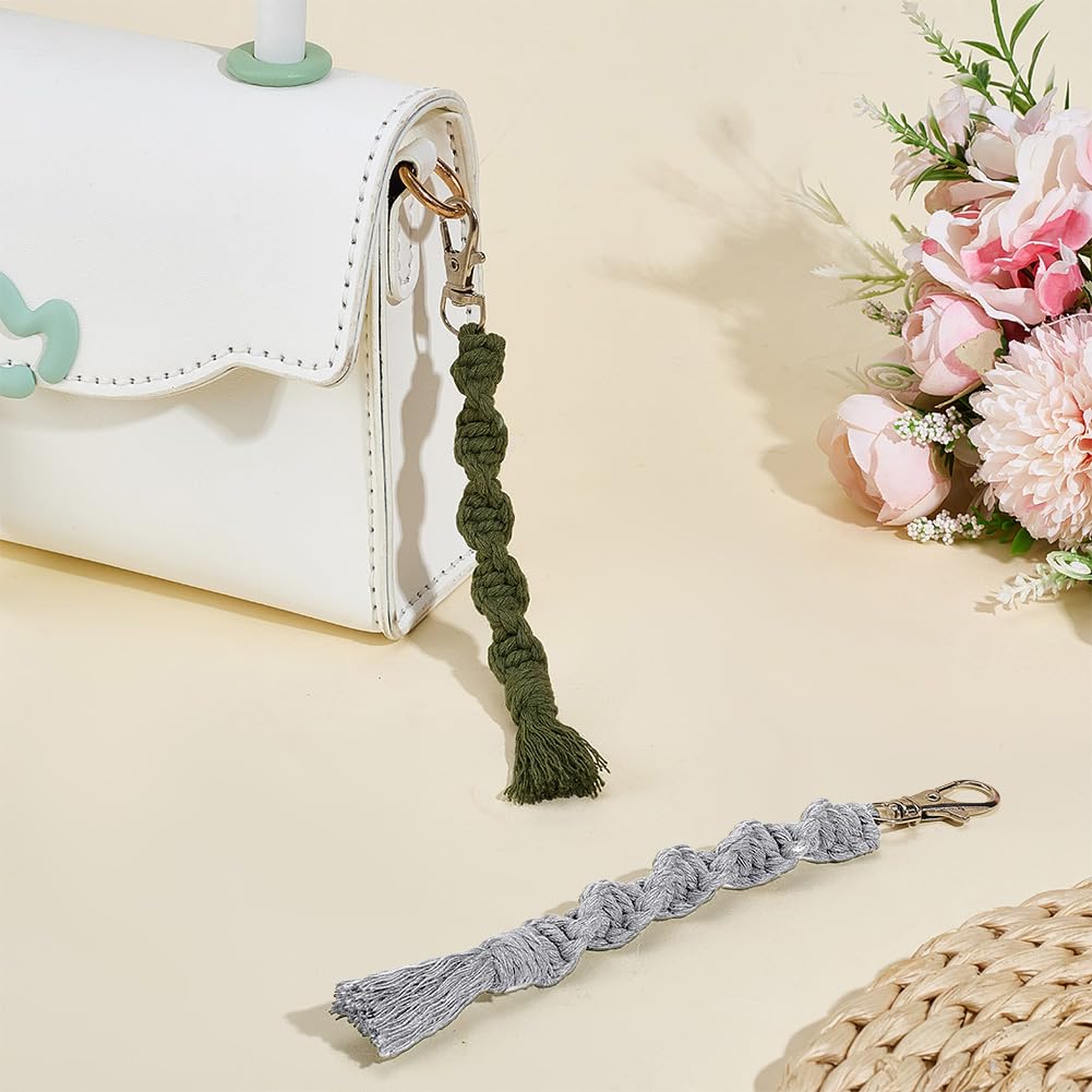 BEUNITONE 16 Sets Boho Spiral Keychain Making Kit Macrame Cord Keychains Craft Kits for Adults with Tassel, DIY Macrame Keychain Charms with Instructions Supplies for Handbags, Backpacks