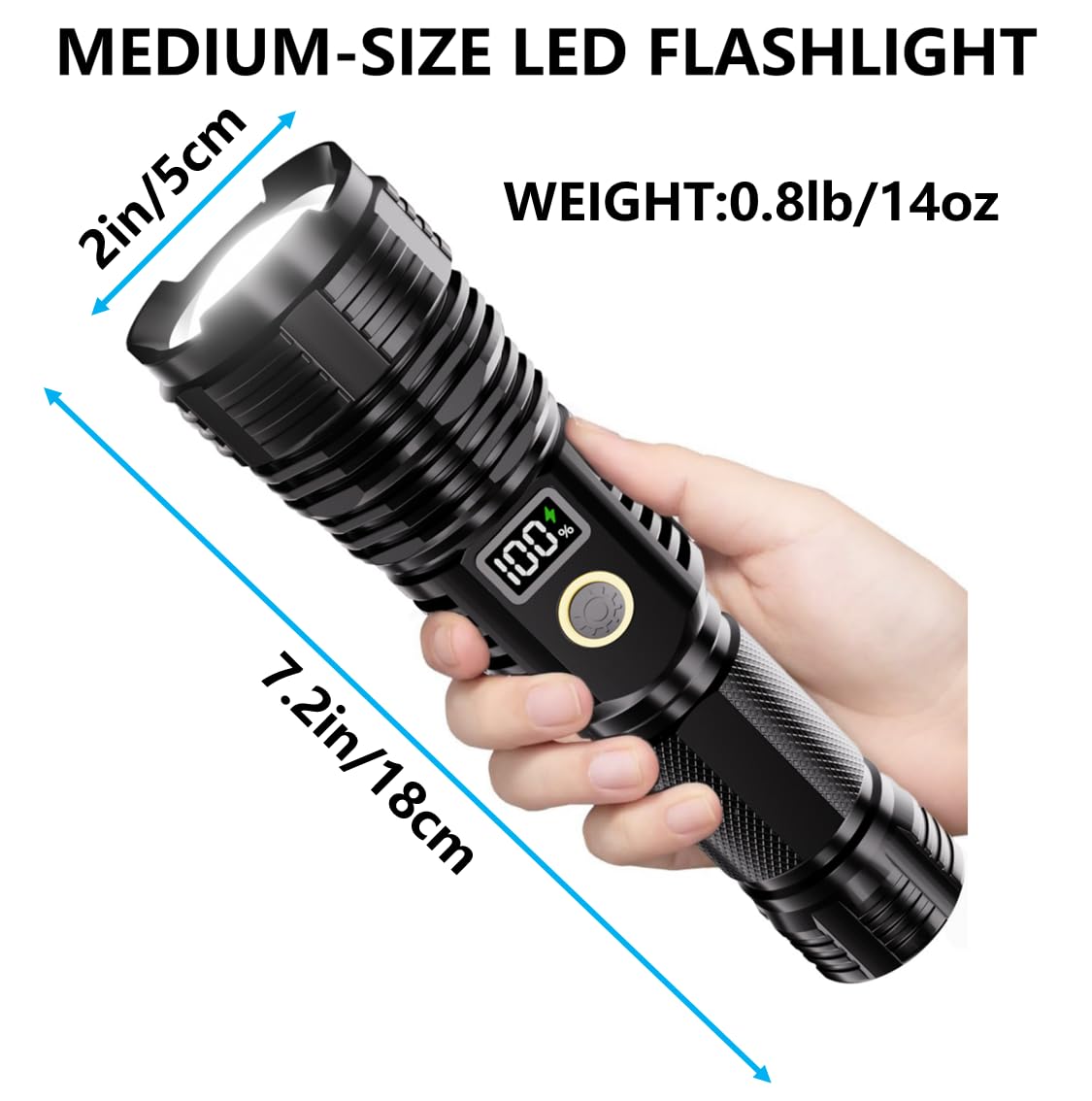 Flashlights High Lumens Rechargeable, 100,000LM LED Super Bright Flash Light, Zoomable Linternas with LCD Digital Display, 5 Mode, Waterproof, Powerful Tactical Flashlight for Emergencies Camping Gift
