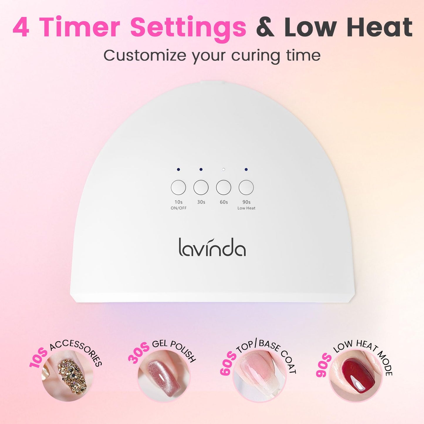 Lavinda UV LED Nail Lamp for Gel Polish, 48W Nail Dryer with Premium Matte Finish, Fast Curing UV Light with 4 Timers, Smart Sensor & Detachable Base for Hands & Feet Salon Home DIY Manicure