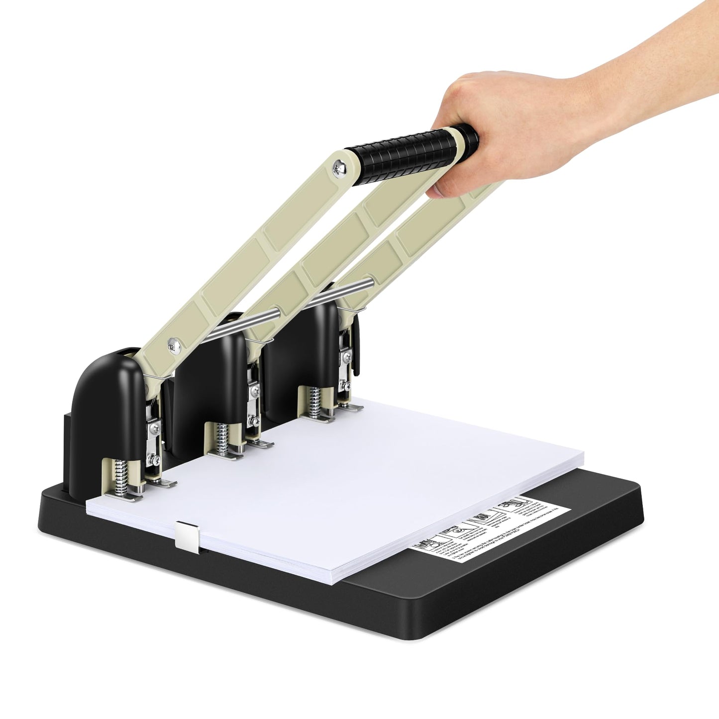 Heavy Duty 3 Hole Paper Punch,150 Sheet Capacity,Ergonomic Handle, Large Capacity Tray and Durable Metal, for Office, Home & Print Shop Use,Replaceable Cutter Head
