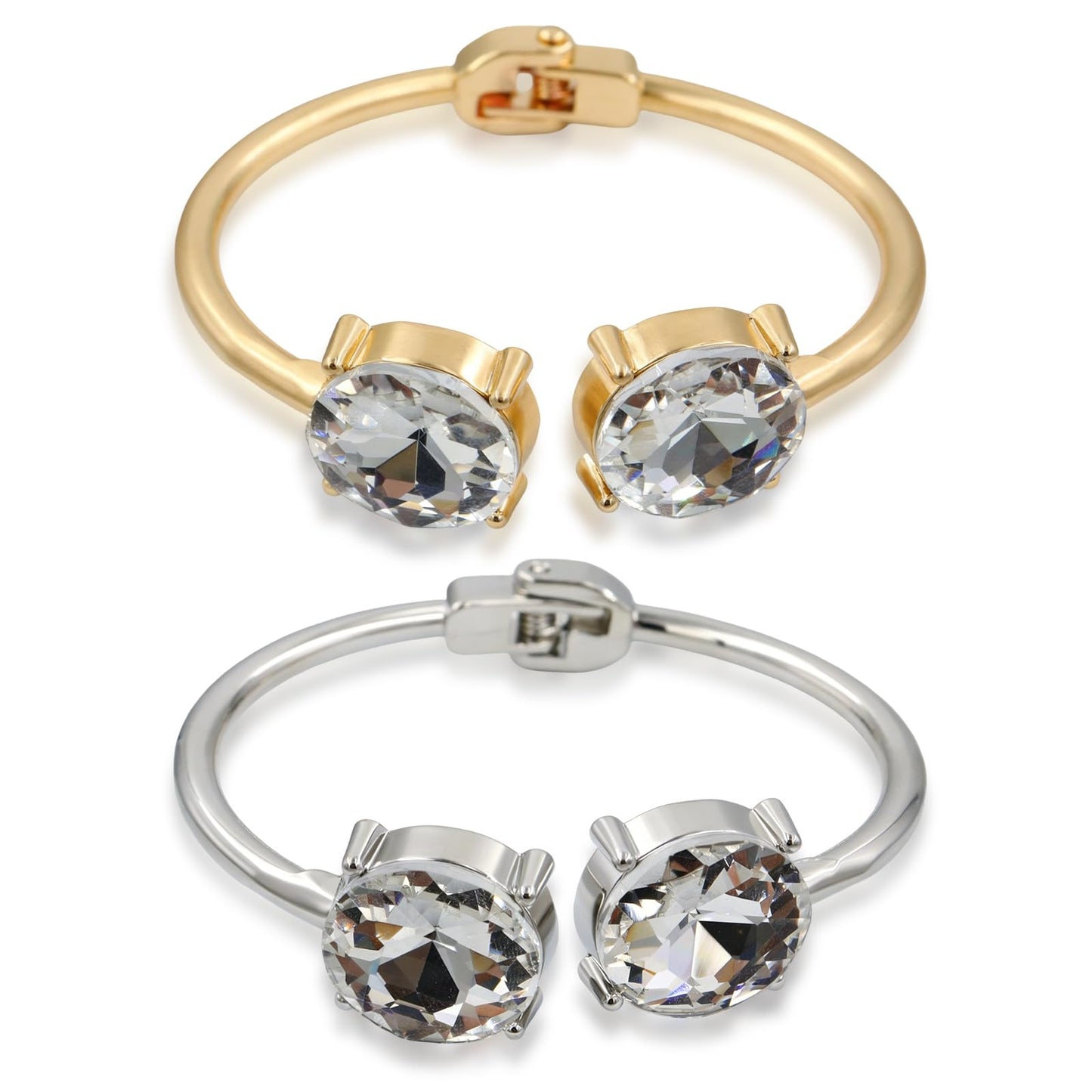 Gaiett 2 PCS Chunky Gold Bangle Bracelets for Women, 14K Gold Plated Stackable Cuff Set with rhinestones, Fashion Jewelry Gift