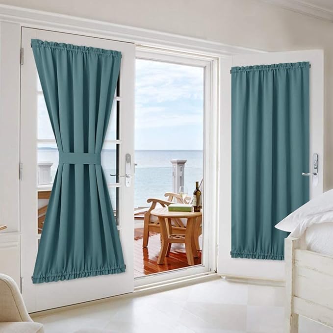 NICETOWN Blackout Door Window Panel - Privacy Thermal Insulated Room Darkening French Kitchen/Front Door Window Treatment Curtain Drapes, 1 Panel, 54W x 72L inches, Sea Teal