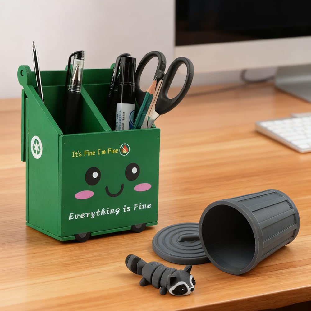 Trivolein Dumpster Fire Pencil Holder with 50 Pcs Flame Note Cards, Funny Dumpster Fire Desk Organizer, Cute Desk Organizer for Office, White Elephant Gag Gift for Coworkers, Men, Women