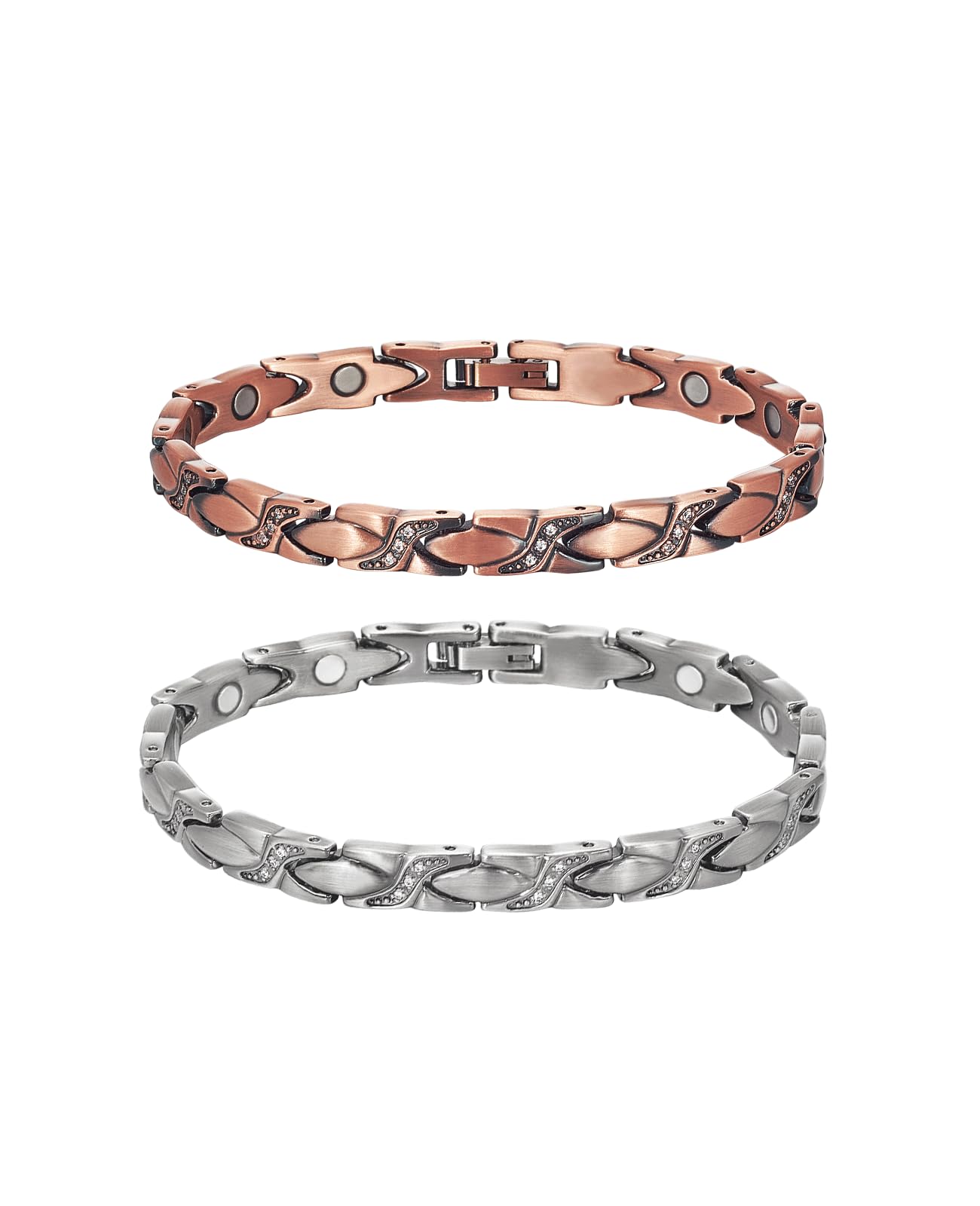 MagVIVACE Pure Copper Bracelets for Women, with 2 Extra Link(Copper&Silver)