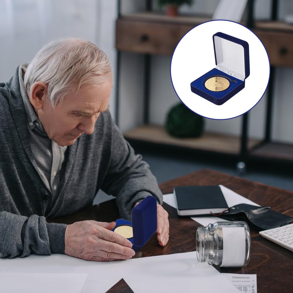 FINGERINSPIRE 4 Pcs 40mm Midnight Blue Velvet Challenge Coin Storage Gift Box 2.58x2.58x1.4 Square Badge Presentation Display Box Single School Emblem Badge Display Holder Medal Storage Case
