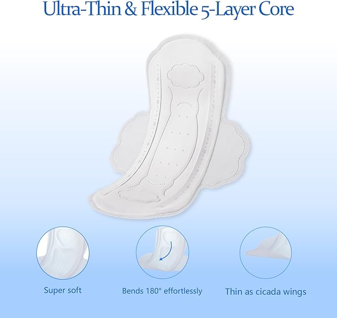 Pads for Women - Regular Thin Daily Period Pad with Wings - Breathable & Unscented Feminine Care Sanitary Pad - 8 Count