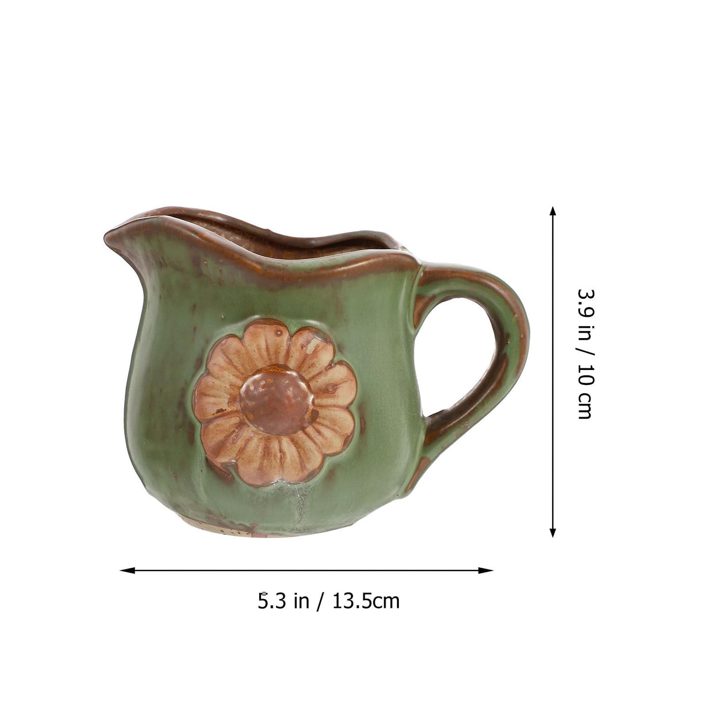 Mipcase Retro Ceramic Plant Pot with Daisy Pattern and Handle Small Indoor Succulent Planter 5.31X3.34X3.93 Inches Gardening Pot for Home and Office Decor