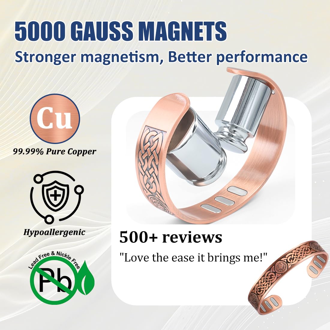 Vicmag Copper Bracelet for Men 9X Strength Magnetic Bracelet Men 99% Pure Copper with 5000 Gauss Magnets, Present Box Adjustable(Celtic Knot 2)