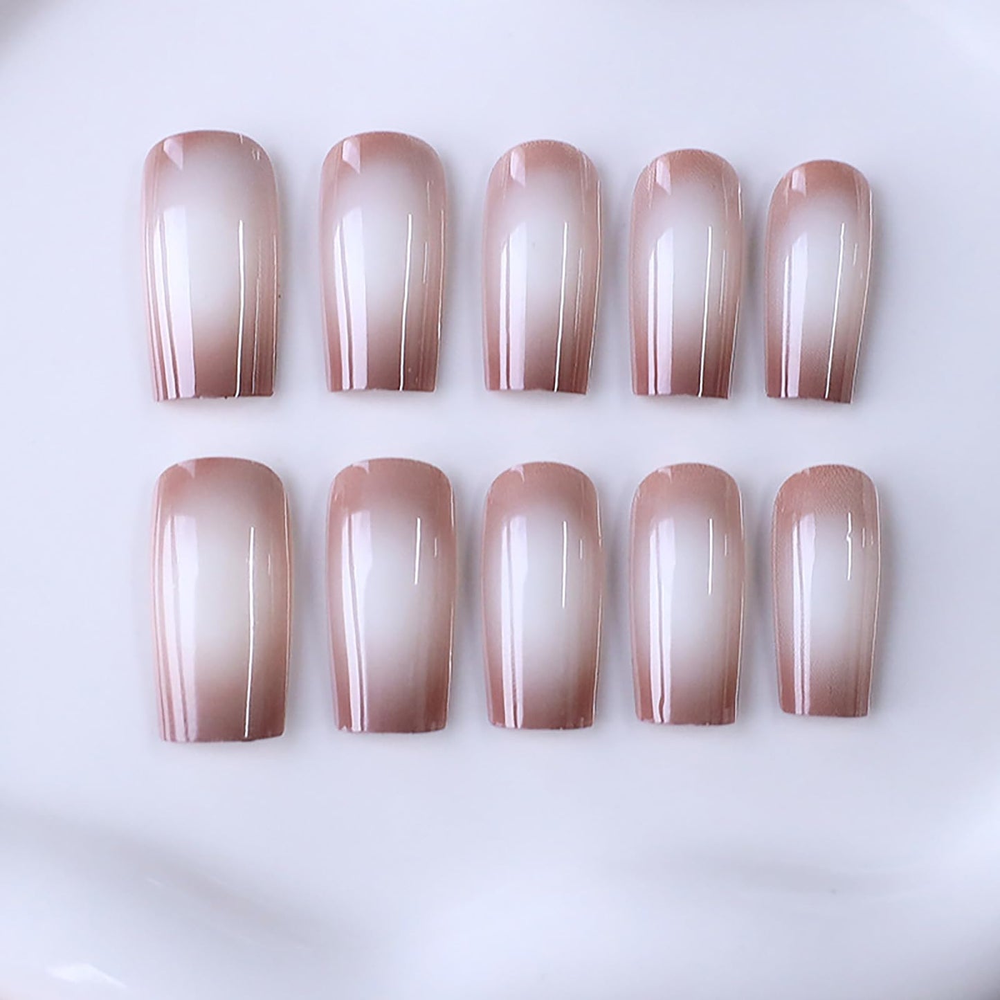 RUOKEXIN Medium Press on Nails Square Fake Nails Brown Ombre False Nails with Designs Fall Nail Press ons Sparkly Acrylic Artificial Nails for Women 24Pcs
