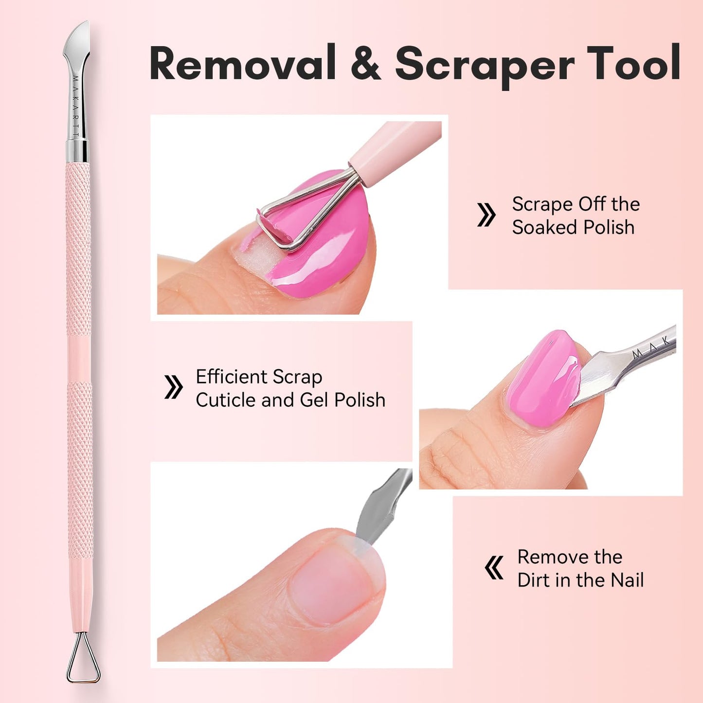 Makartt Cuticle Trimmer Set with Professional Cuticle Nipper, 2 Cuticle Pushers & Nail Clipper, Stainless Steel Pink Manicure Tools Kit for Women, Sharp, Ergonomic & Portable