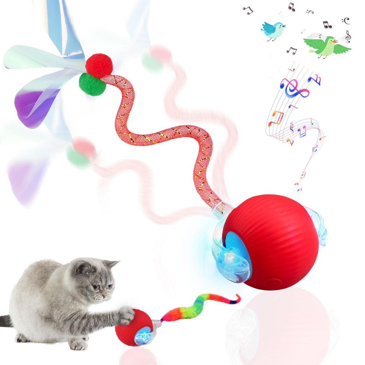Yaruiguang Speedy Tail 3.0 Interactive Toy Ball, 2 Tails for Cats & Dogs