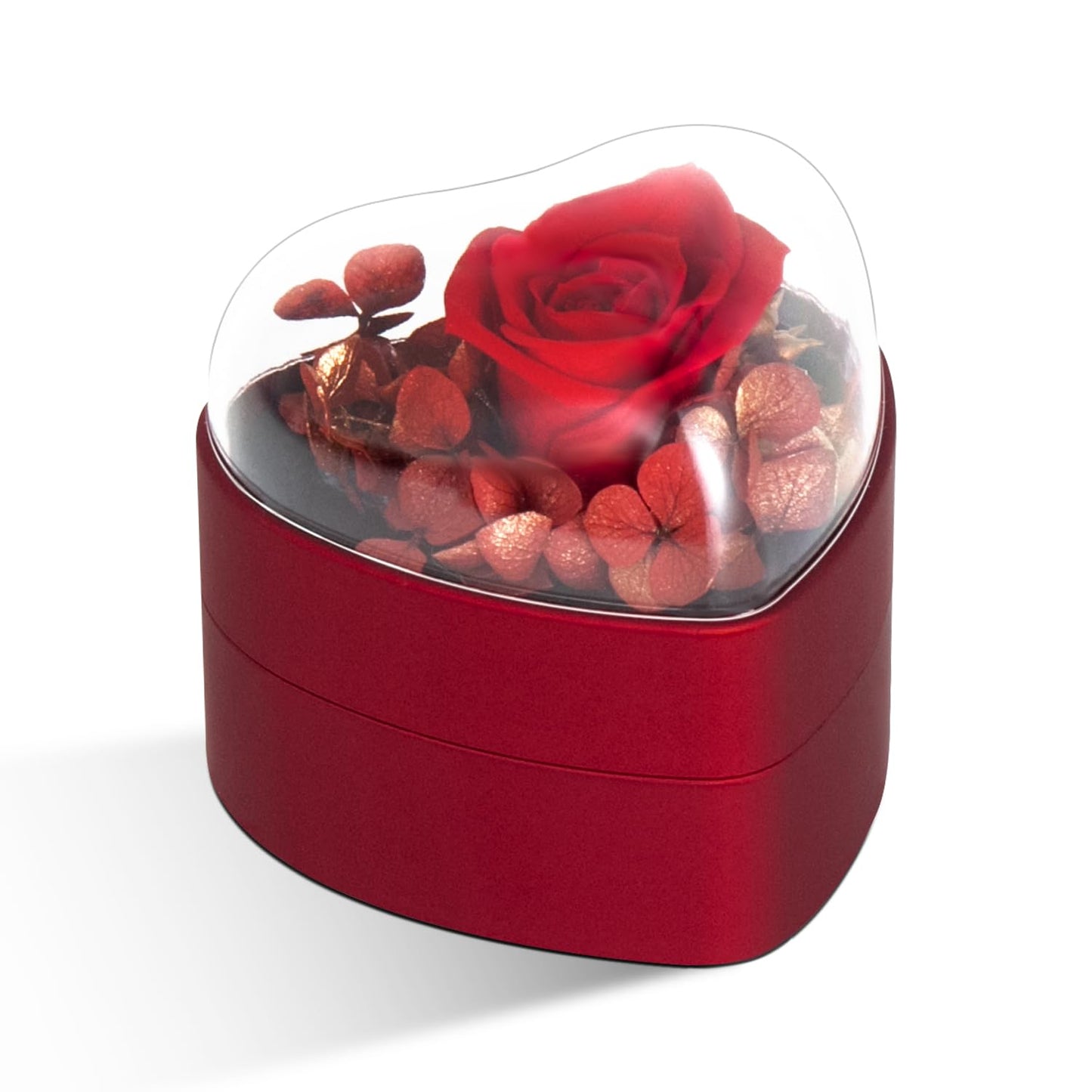 Wislist Engagement Ring Box for Proposal Promise, Eternal Flowers Rose Gifts for Valentines' Day, Heart Shaped Red Ring Box